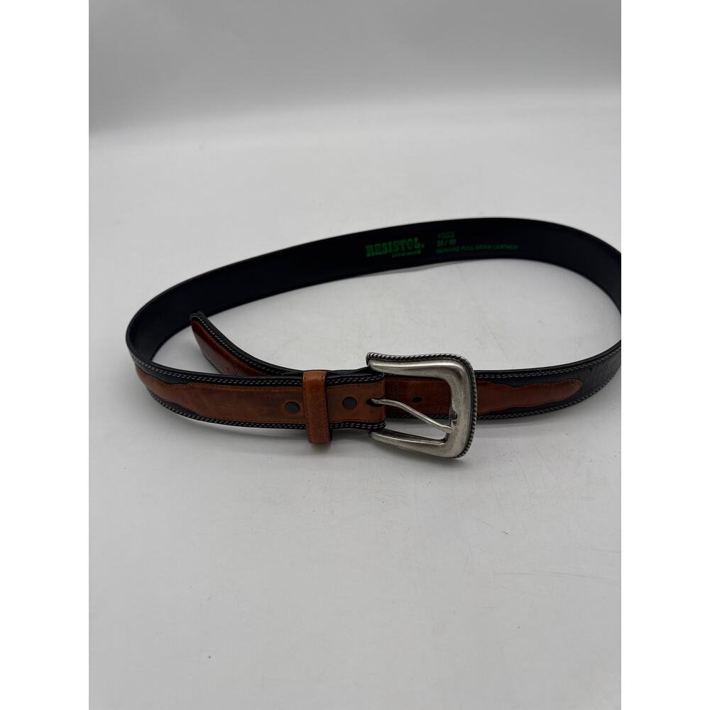 Resistol 43022 Black/ brown Leather Belt Adjustable 36/90 with Pewter buckle‎